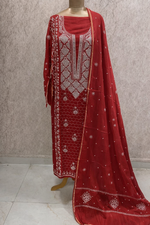 将图像加载到图库查看器中， Mehar Women's Lakhnavi Handcrafted Mul Chanderi Semi - Stitched Kurta And Dupatta Set - HONC0312363