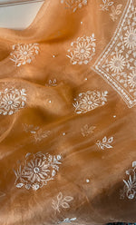 将图像加载到图库查看器中， Women's Lakhnavi Handcrafted Pure Organza Chikankari Unstitched Kurta And Dupatta Set- HONC0307946