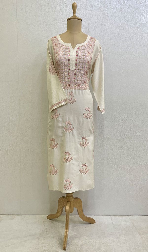 Women's Lucknowi Handcrafted Silk Chikankari Kurti - HONC0109364