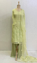 将图像加载到图库查看器中， Women&#39;s Lucknowi Handcrafted Pure Organza Silk Stitched Chikankari Kurta, Dupatta With Pant Set- HONC029545

