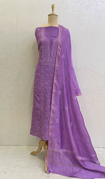 将图像加载到图库查看器中， Lakhnavi 手工制作的 Munga 丝绸 Chikankari Kurta 和 Dupatta 套装 - Honc0108288

