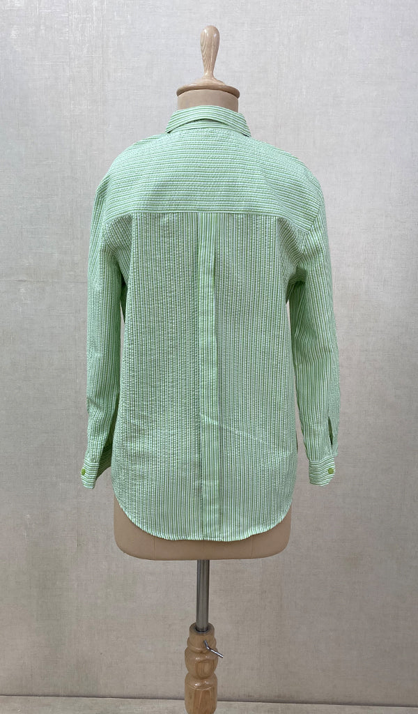 Women's Lucknowi Handcrafted Green Cotton Chikankari Shirt - NC061212