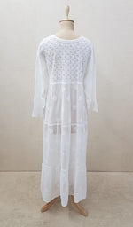 Load image into Gallery viewer, Women&#39;s Lakhnavi Handcrafted White Viscose Georgette Chikankari Dress - NC062999
