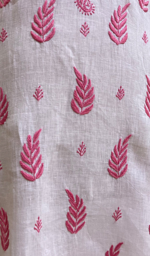 Women's Lakhnavi Handcrafted Baby Pink Linen Cotton Chikankari Kurti - NC065121