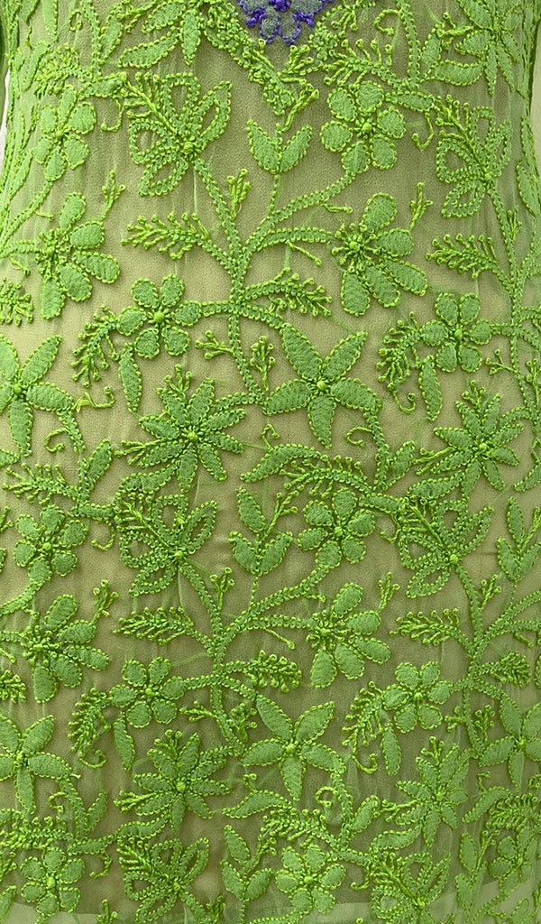 Women's Lucknowi Handcrafted Green Faux-Georgette Chikankari Kurti - NC065828