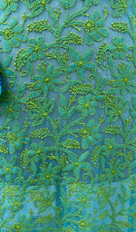 Load image into Gallery viewer, Women&#39;s Lucknowi Handcrafted Turquoise Faux-Georgette Chikankari Kurti - NC065820
