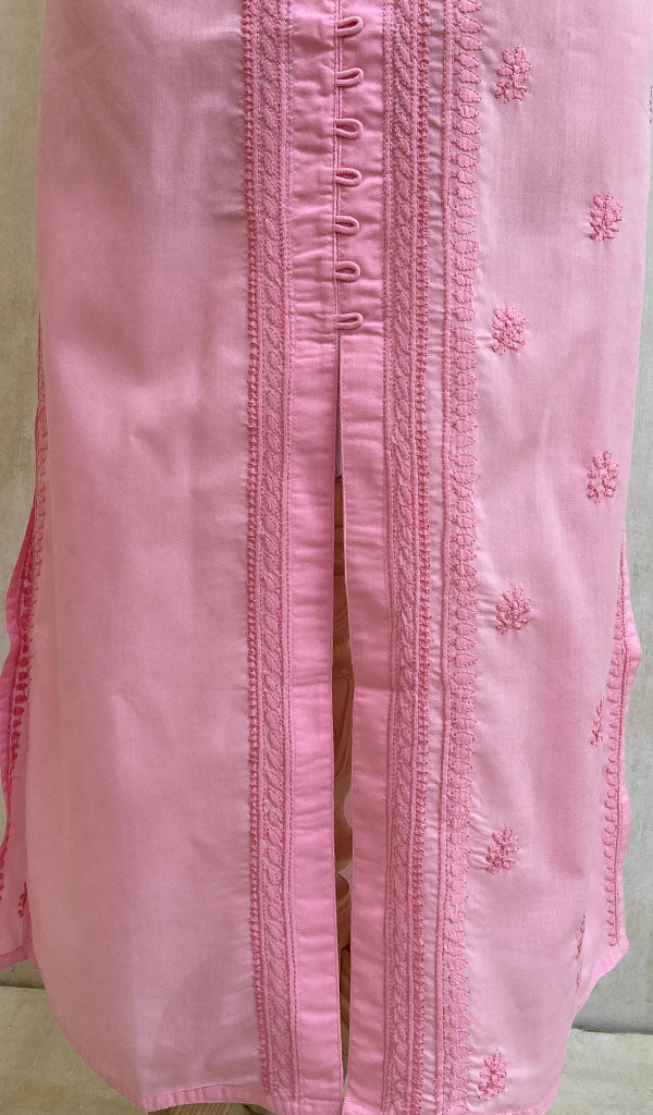 Women's Lucknowi Handcrafted Baby Pink Cotton Chikankari Kurti - NC068852