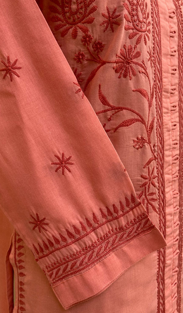 Women's Lakhnavi Handcrafted Pink Cotton Chikankari Kurti - NC068807
