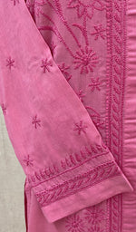 Load image into Gallery viewer, Women&#39;s Lakhnavi Handcrafted Dark Pink Cotton Chikankari Kurti - NC068819
