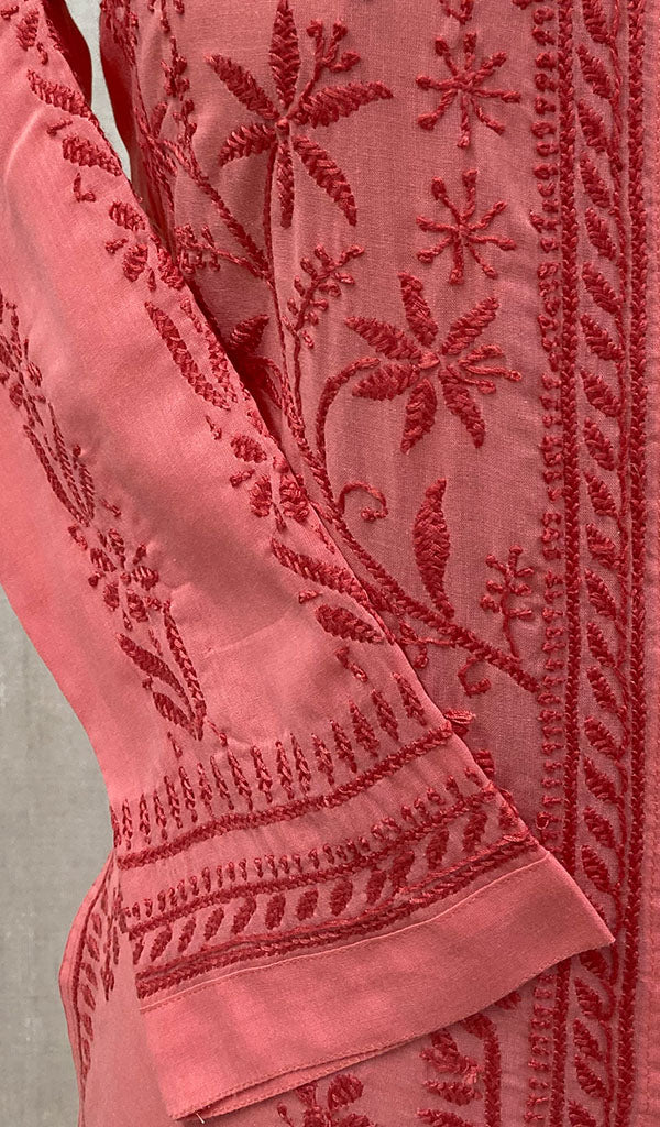 Women's Lakhnavi Handcrafted Pink Cotton Chikankari Kurti - NC068832