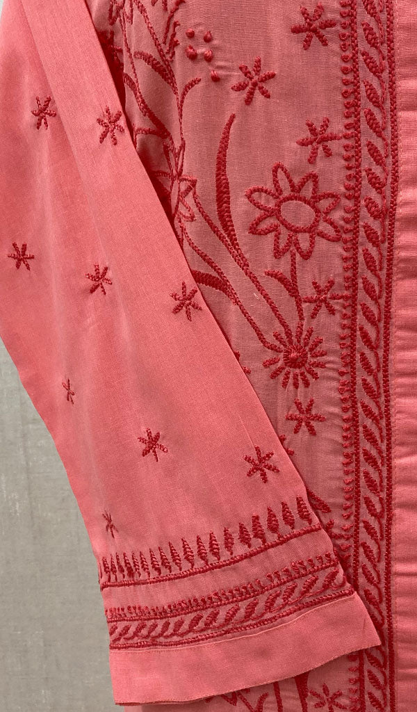 Women's Lucknowi Handcrafted Pink Cotton Chikankari Kurti - NC068837