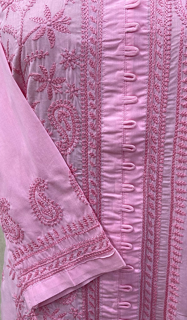 Women's Lakhnavi Handcrafted Baby Pink Cotton Chikankari Kurti - NC068851