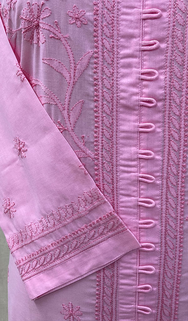 Women's Lakhnavi Handcrafted Baby Pink Cotton Chikankari Kurti - NC068858