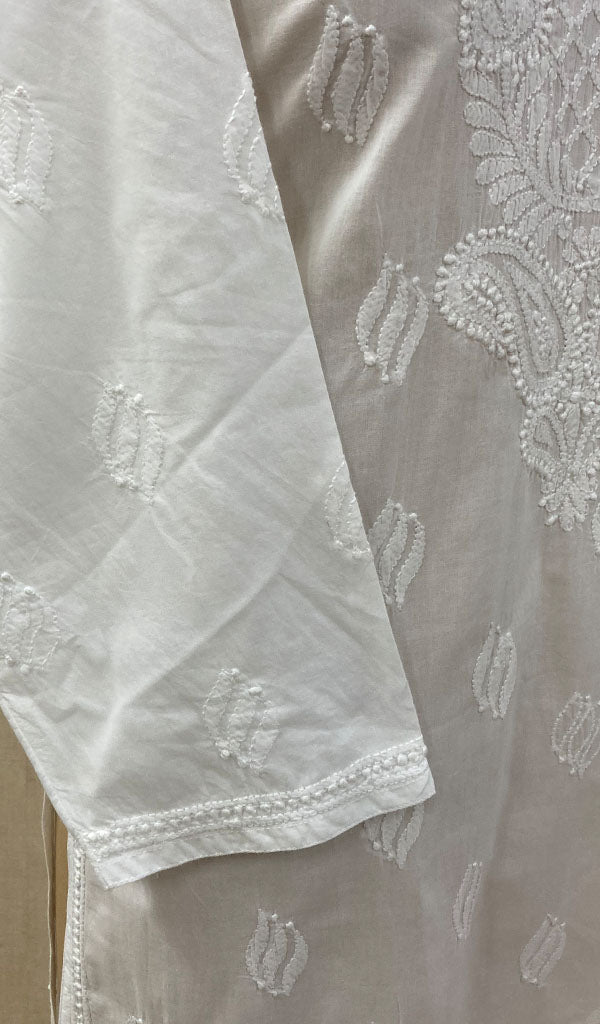 Women's Lakhnavi Handcrafted Cotton Chikankari Short Kurti -  NC072144