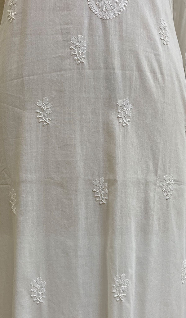 Women's Lakhnavi Handcrafted White Cotton Chikankari Kurti - NC073191