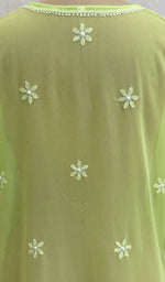 Load image into Gallery viewer, Women&#39;s Lakhnavi Handcrafted Green Faux-Georgette Chikankari Top - NC073576
