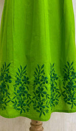 将图像加载到图库查看器中， Women&#39;s Lucknowi Handcrafted Green Cotton Chikankari Top - NC075699
