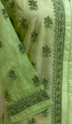 将图像加载到图库查看器中， Women&#39;s Lakhnavi Handcrafted Light Green Tussar Silk Chikankari Top - HONC03074
