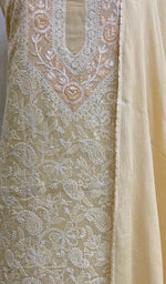 将图像加载到图库查看器中， Lakhnavi 手工制作的棉质 Chikankari 西装材料 - HONC05694