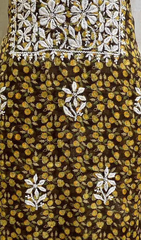 Women's Lakhnavi Handcrafted Printed Kota Cotton Chikankari Unstitched Kurti Fabric - Honc017523
