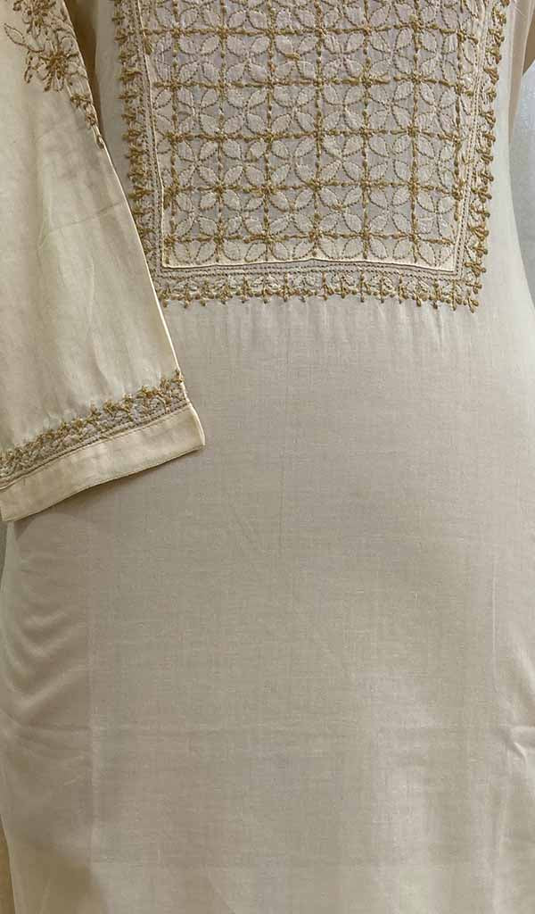 Women's Lucknowi Handcrafted Beige Cotton Chikankari Kurti - HONC011823