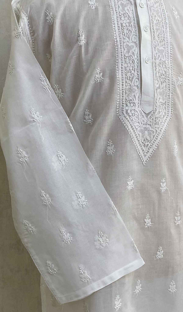 Men's Lucknowi Handcrafted Cotton Chikankari Kurta - HONC021824