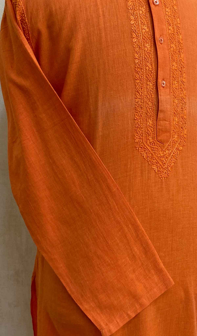 Men's Lucknowi Handcrafted Cotton Chikankari Kurta - HONC021823