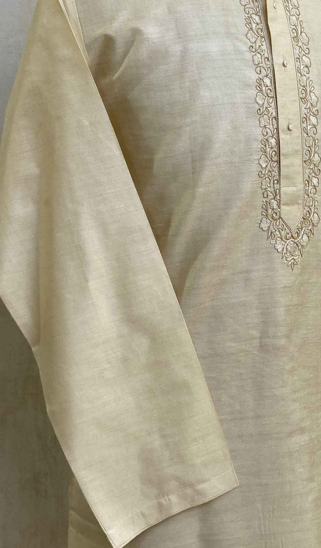 Men's Lucknowi Handcrafted Silk Chikankari Kurta - HONC021731