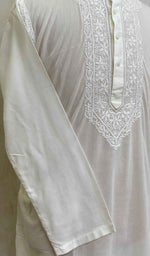 将图像加载到图库查看器中， Men&#39;s Lucknowi Handcrafted Cotton Chikankari Kurta - HONC021628
