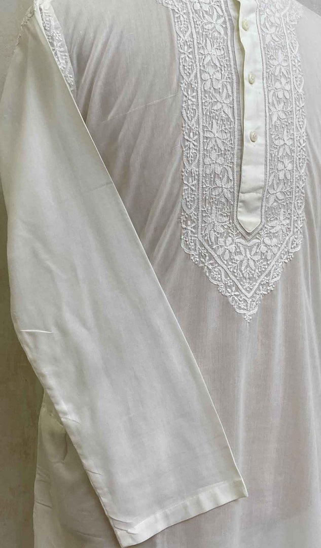 Men's Lucknowi Handcrafted Cotton Chikankari Kurta - HONC021628