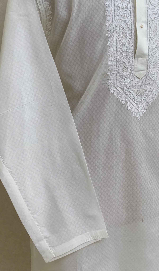 Men's Lucknowi Handcrafted Cotton Chikankari Kurta - HONC021585