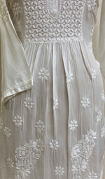 将图像加载到图库查看器中， Women&#39;s Lakhnavi Handcrafted White Modal Cotton Chikankari Dress - HONC025406
