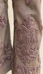 将图像加载到图库查看器中， Lucknowi 手工制作亚麻棉 Chikankari 裤子 - HONC035090