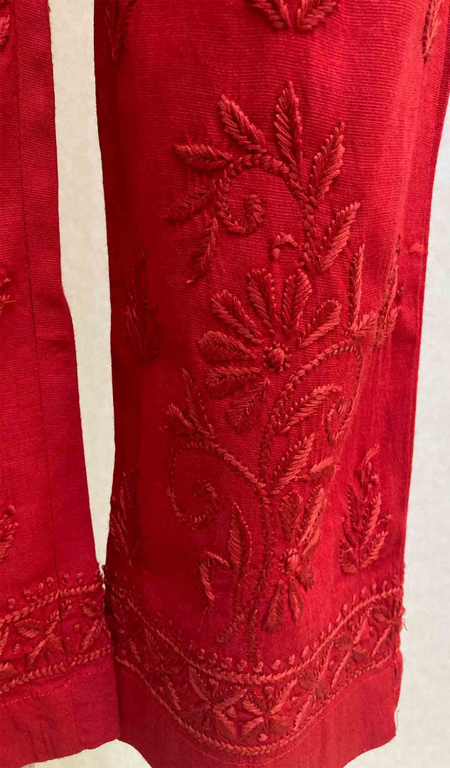Lucknowi 手工制作亚麻棉 Chikankari 裤子 - HONC035077