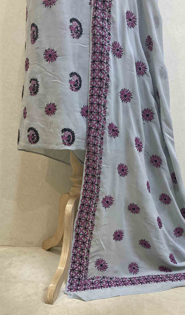 Women's Lakhnavi Handcrafted Pure Silk Georgette Chikankari Kurta  And Dupatta Set- N4522
