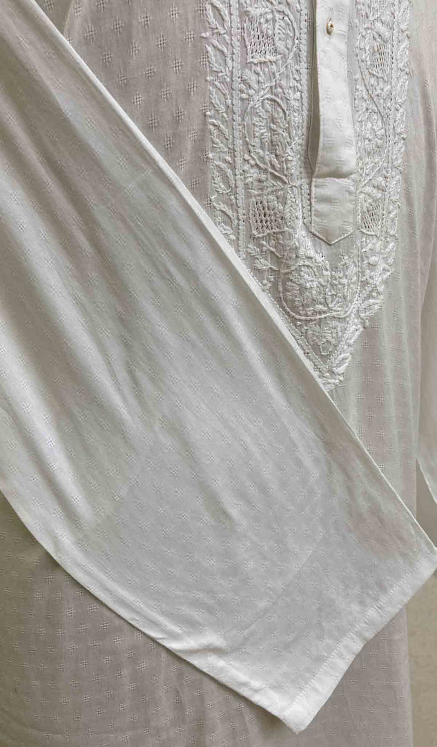 Men's Lucknowi Handcrafted Cotton Chikankari Kurta - HONC021627