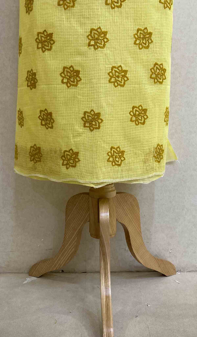 Women's Lakhnavi Handcrafted Kota Cotton Chikankari Unstitched Kurti Fabric - HONC031300