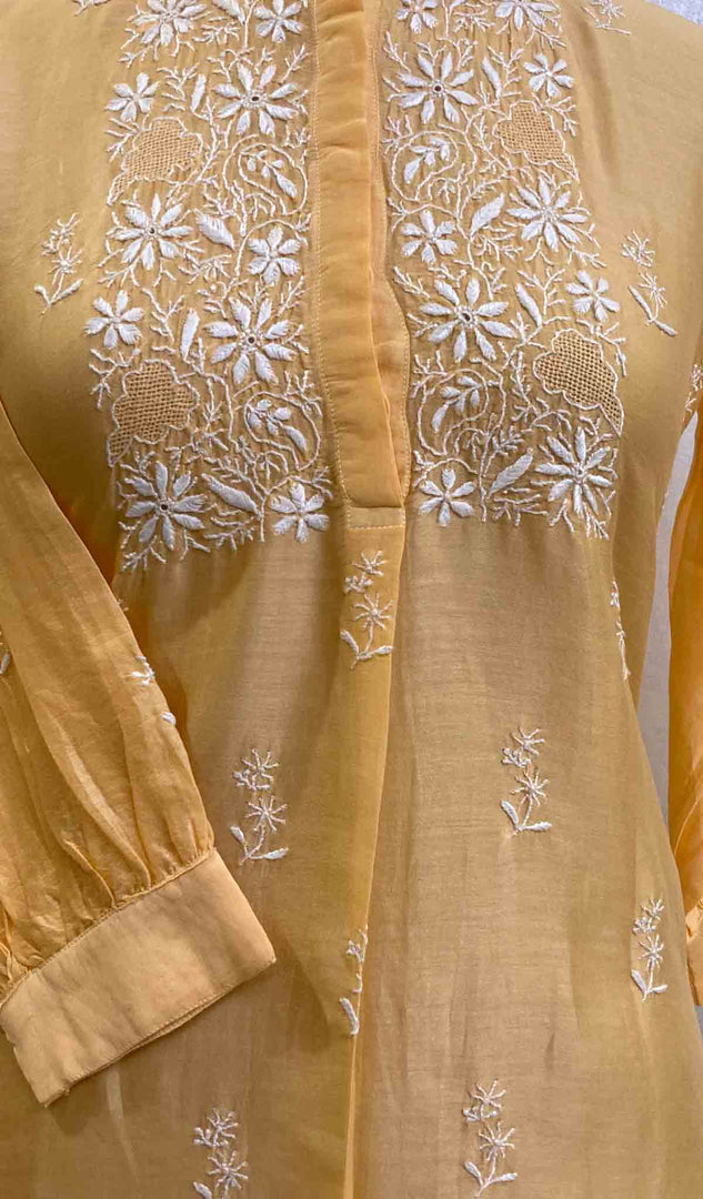 Sana Women's Lakhnavi Handcrafted Chanderi Silk Chikankari Top - HONC062113