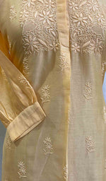 将图像加载到图库查看器中， Lakhnavi 手工制作 Chanderi 丝绸 Chikankari 上衣 - HONC062102 