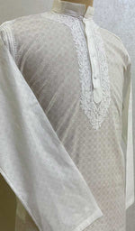 将图像加载到图库查看器中， Men&#39;s Lucknowi Handcrafted Cotton Chikankari Kurta - HONC072366
