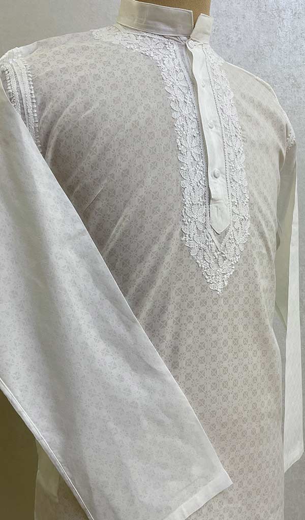 Men's Lucknowi Handcrafted Cotton Chikankari Kurta - HONC072366