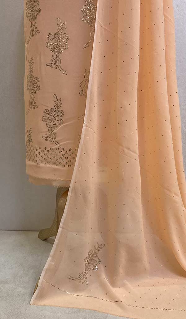 Women's Lakhnavi Handcrafted Viscose Georgette Chikankari Suit Material - HONC069073