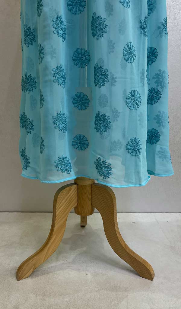 Aidah Women's Lakhnavi Handcrafted Faux-Georgette Chikankari  Anarkali Dress - HONC038920