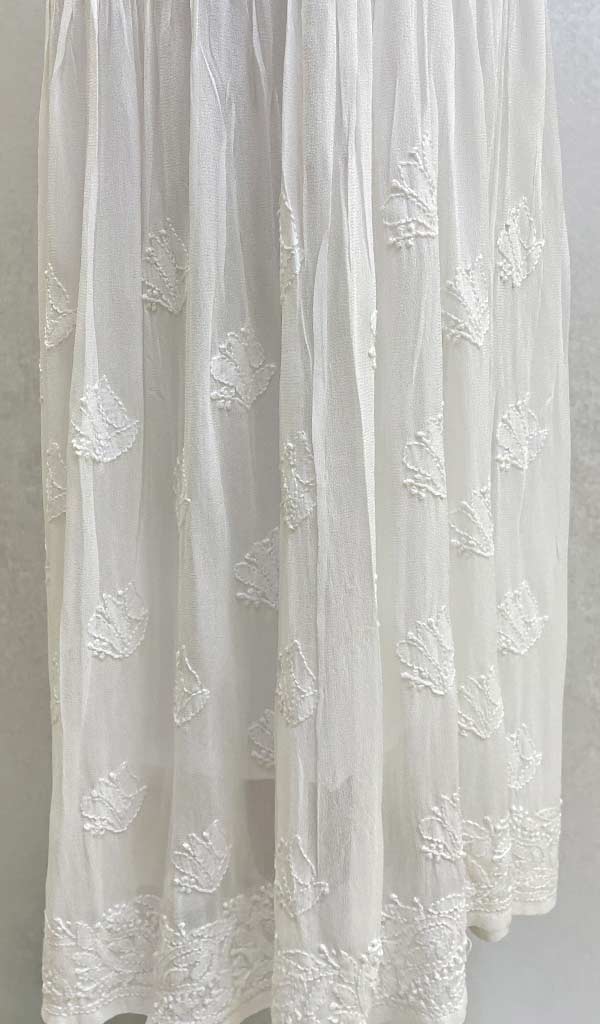 勒克瑙手工制作粘胶乔其纱 Chikankari Gharara - HONC047651