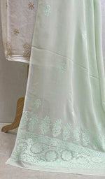 将图像加载到图库查看器中， 勒克瑙手工制作粘胶乔其纱 Chikankari Dupatta - HONC072988
