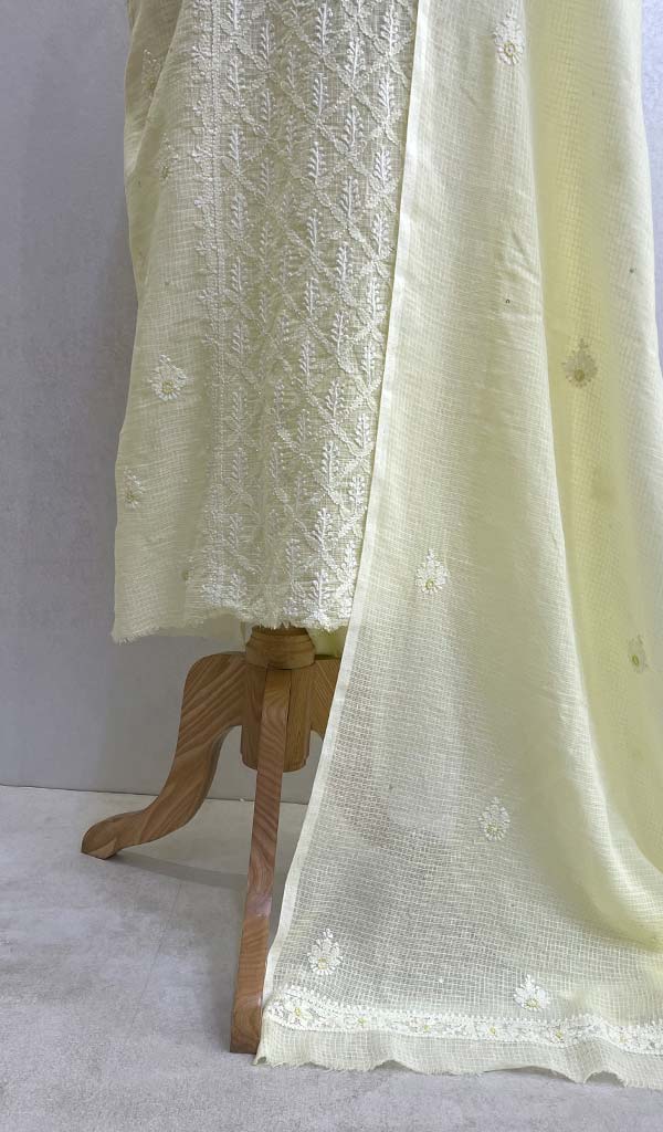 Women's Lucknowi Handcrafted Kota Cotton Chikankari Kurta And Dupatta Set - HONC073068
