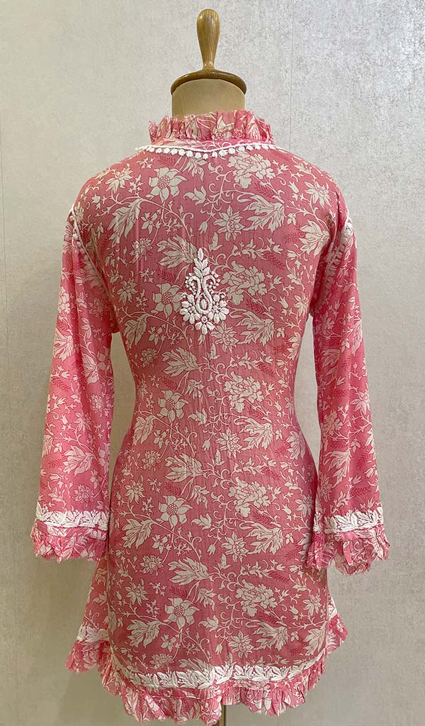 Women's Lakhnavi Handcrafted Printed Mulmul Cotton Chikankari Top - HONC079855