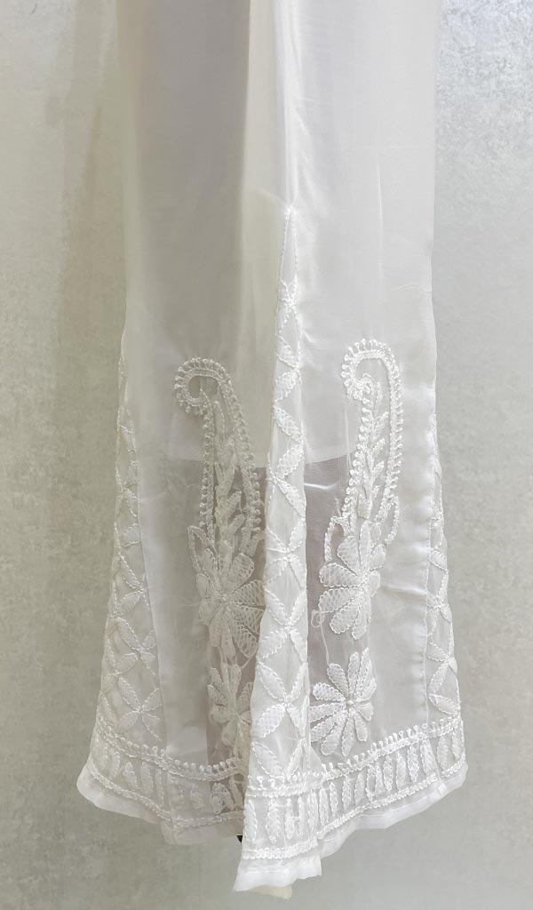 Lakhnavi 手工制作的人造乔其纱 Chikankari Palazzo - HONC086314 