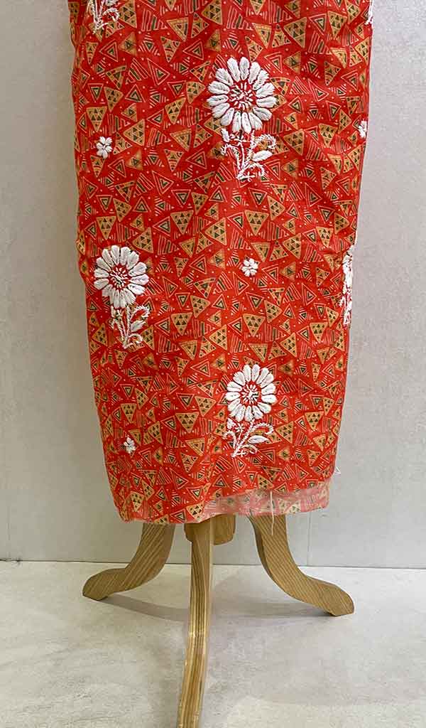 Women's Lucknowi Handcrafted Cotton Chikankari Unstitched Kurti Fabric - Honc086729