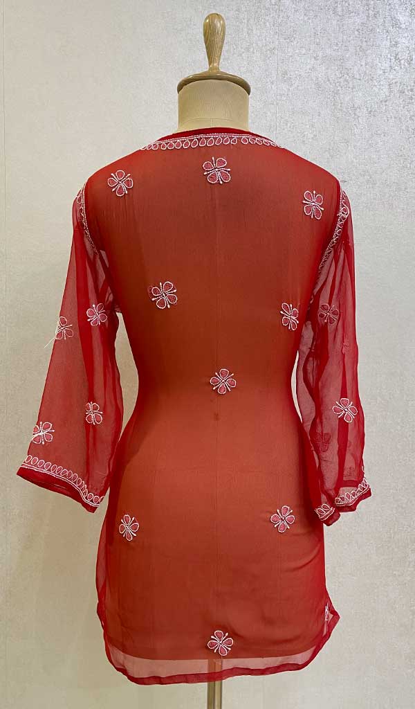 Women's Lakhnavi Handcrafted  Faux-Georgette Chikankari Top - HONC093092